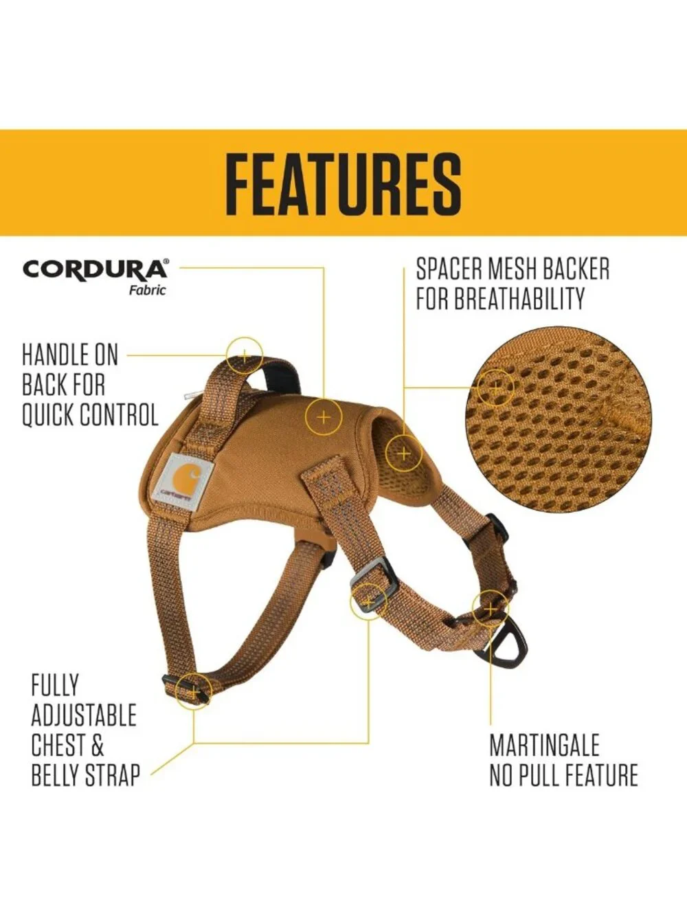 Durable Nylon Duck No-Pull Dog Harness in Brown - Adjustable, Comfortable Fit